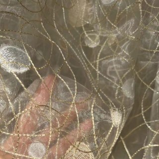 Nebula Embroidered Gold and Silver Circles Cream Sheer Curtain 6