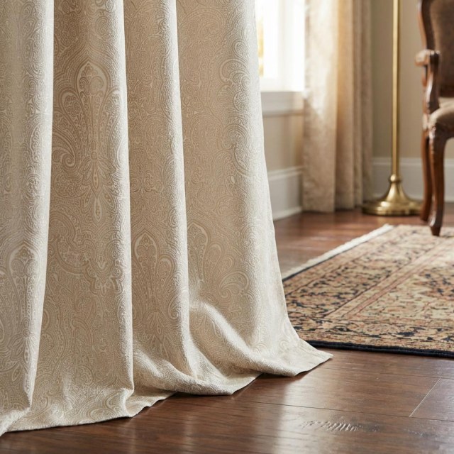 Opulent Floral Luxury Jacquard Beige Cream Damask Curtain 1