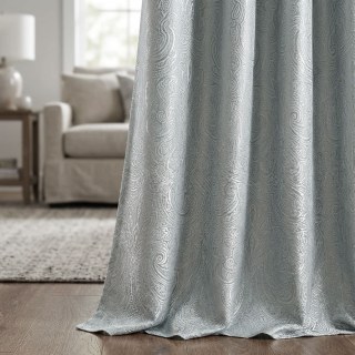 Opulent Floral Luxury Jacquard Duck Egg Blue & Gray Damask Curtain