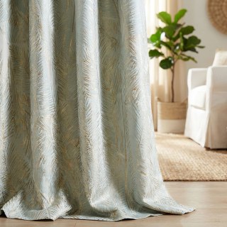 Palm Elegance Pastel Blue and Gold Tropical Curtains