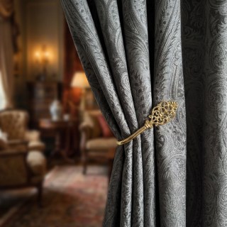 Royal Mirage Jacquard Charcoal Gray Damask Velvet Curtain 2
