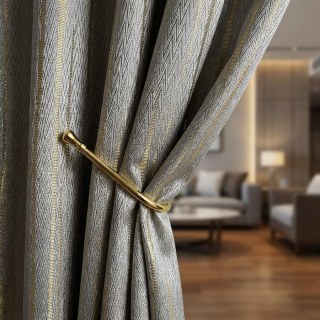 Sunbeam Glistening Subtle Textured Striped Champagne Gold and Gray Curtain