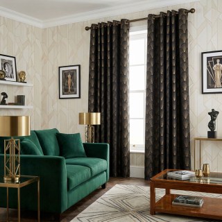 The Roaring Twenties Luxury Art Deco Shell Patterned Black & Gold Curtain 3