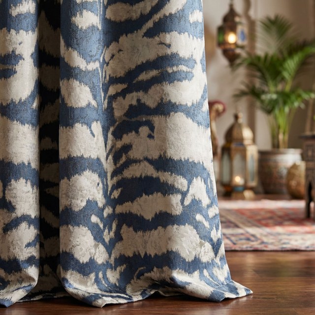 Tiger Stripes Navy Blue Animal Print Curtain 1