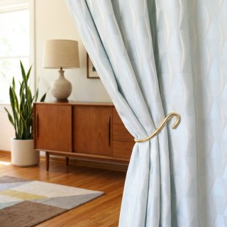 White Cap Hexagon Textured Duck Egg Blue Geometric Curtains 2