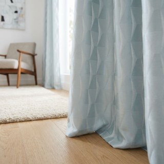White Cap Hexagon Textured Duck Egg Blue Geometric Curtains