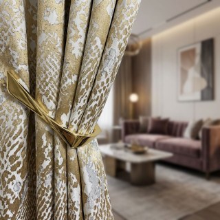Metallic Serpent Jacquard Gold Yellow Animal Print Curtains 2