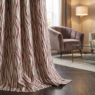 Woven Drift Abstract Geometric Burgundy Wine Red Curtain with Metallic Gold Accents
