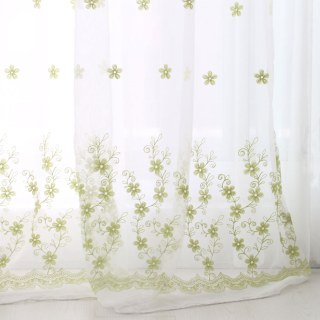 Touch Of Grace Embroidered Lime Green Flower Sheer Curtain 6