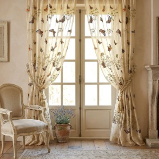 Butterfly Garden Floral Embroidered Organza Sheer Curtain 3
