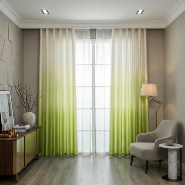 Candy Land Linen Style Green Ombre Curtain 1