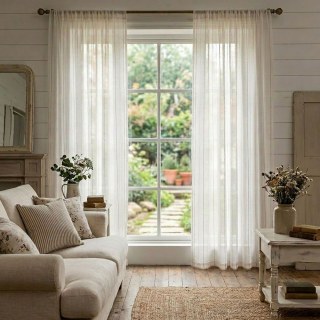 Diana Single Strand Vertical Gold Stitched Lines Sheer Curtain 2