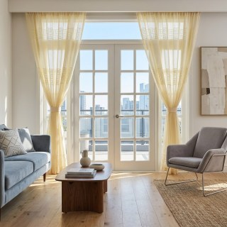 Greek Key Light Yellow Heavy Mesh Net Curtain 2