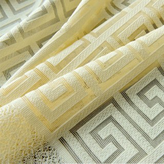 Greek Key Light Yellow Heavy Mesh Net Curtain