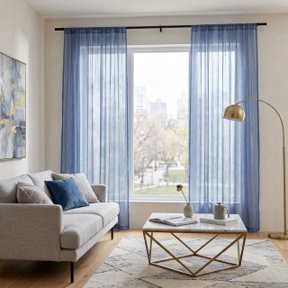 Paris Cascade Shimmering Striped Blue Sheer Curtain 3