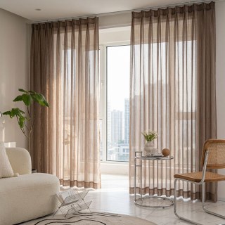 Paris Cascade Shimmering Striped Dark Brown Sheer Voile Curtain 3