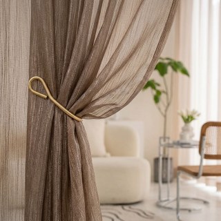 Paris Cascade Shimmering Striped Dark Brown Sheer Voile Curtain 2