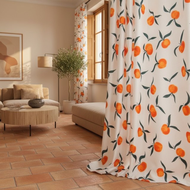 The Happiest Colour Orange Linen Style Curtain 1