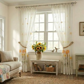 Yellow Sunflower and Butterfly Embroidered Sheer Curtain 3