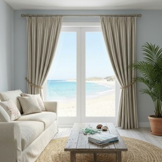 Coastal Weave Driftwood Brown Striped Natural Linen Cotton Blend Curtains 3