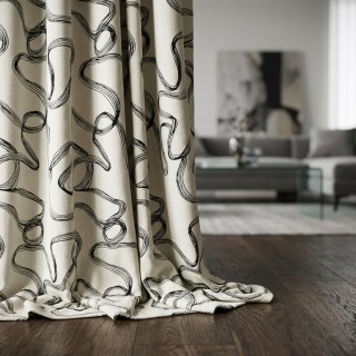 Dreamweave Black and White Abstract Line Art Chenille Curtain 1