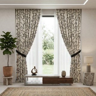 Dreamweave Black and White Abstract Line Art Chenille Curtain 4