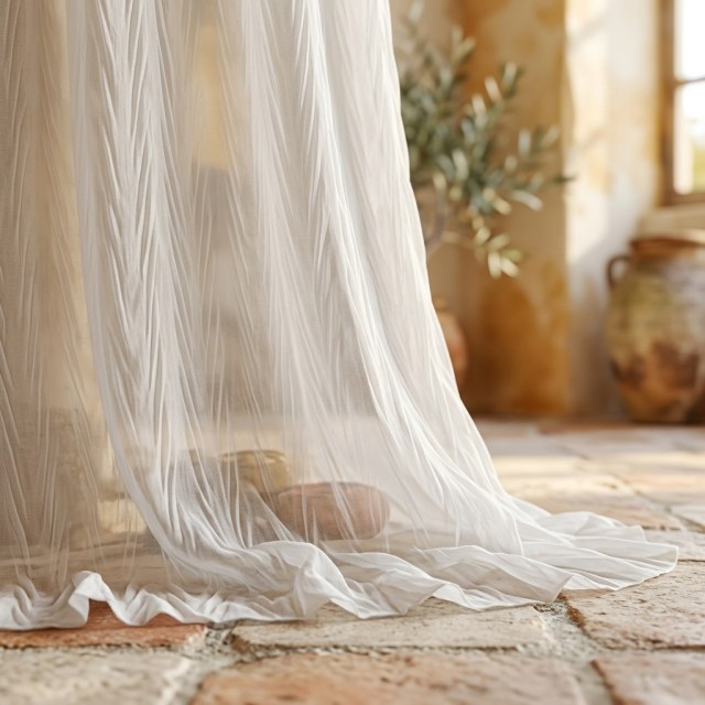 Ethereal Crinkle Crushed Rippling White Voile Curtain 1