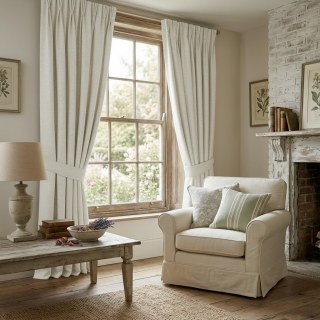 Garden Whisper Ivory White Natural Linen Cotton Blend Floral Curtains 3