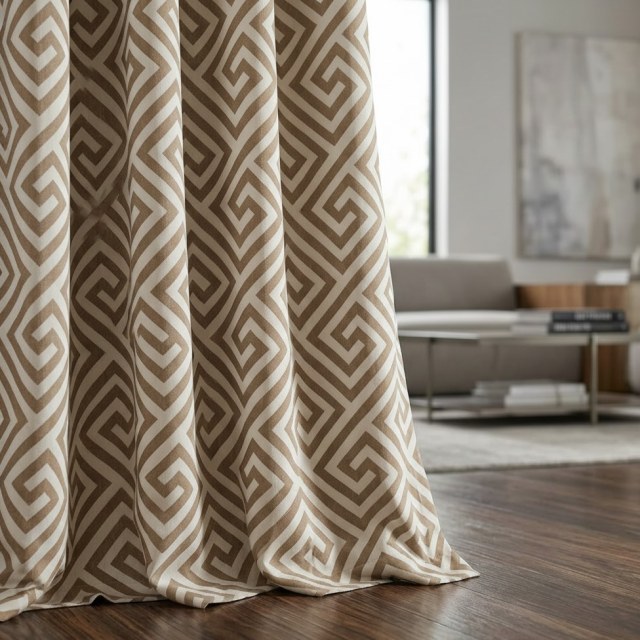 Greek Key Light Brown Curtain 1