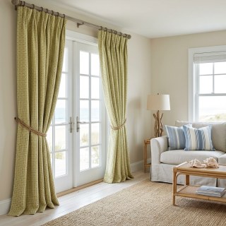 Nature's Grid Chartreuse Olive Green Linen Cotton Blend Curtains 4