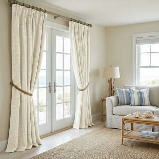Nature's Grid Off White Linen Cotton Blend Curtains 4