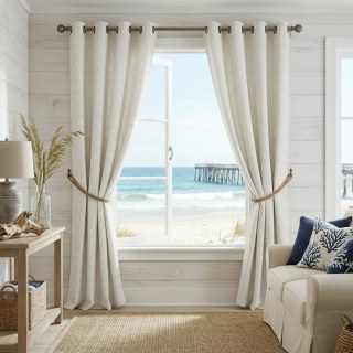 Nature's Ogee Off White Natural Linen Cotton Blend Curtains 3