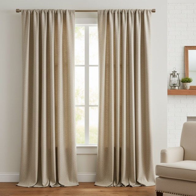 Regent Linen Style Cream Curtain 1