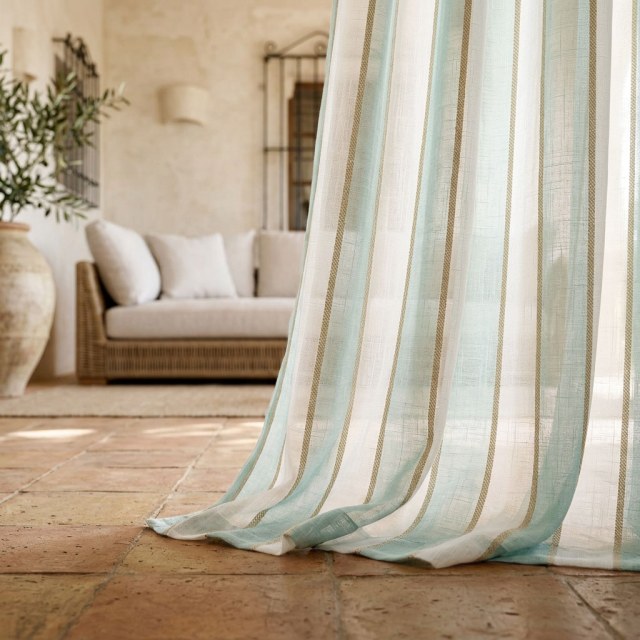 Sunnyside Luxury Linen Blue and White Striped Sheer Curtains 1