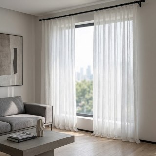 Winds in Willow Ivory White Shimmering Crinkle Crushed Sheer Curtain