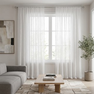 Winds in Willow Ivory White Shimmering Crinkle Crushed Sheer Curtain