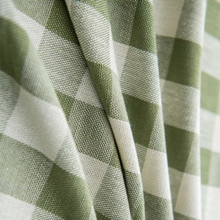Cottage Charm Sage Olive Green Linen Style Gingham Check Plaid Curtains