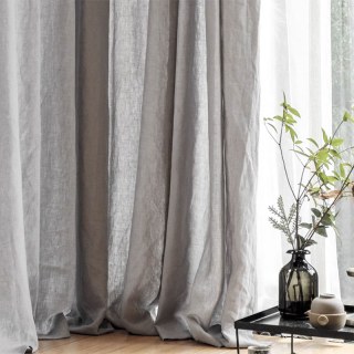 Provencal Pure Flax Linen Light Gray Heavy Semi Sheer Curtain