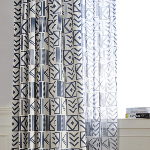 Die City Sketch Blaue Moderne Geometrische Gardine 1