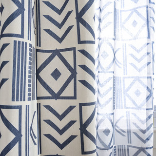 Die City Sketch Blaue Moderne Geometrische Voile Gardine 6