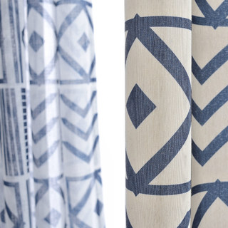 Die City Sketch Blaue Moderne Geometrische Voile Gardine 4