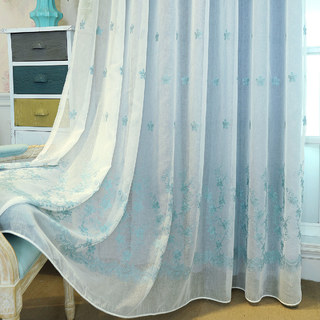 Gefütterter Voile-Vorhang Touch Of Grace Blau Bestickter transparenter Vorhang mit blauem Futter 6