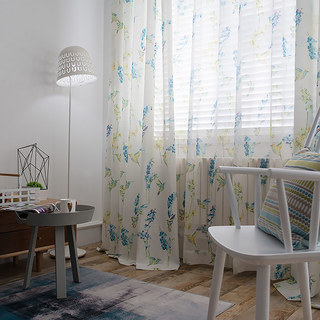 Hummingbird Blaue Blumen Voile Vorhang 3