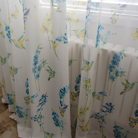 Hummingbird Blaue Blumen Voile Vorhang 1