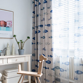 Ozeanblick Blau Fisch Nautisch Voile Vorhang 5