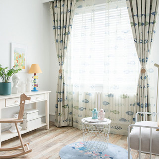 Ozeanblick Grün Blau Fisch Nautisch Voile Vorhang 3