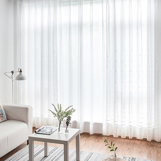 Bestickte weiße gepunktete Dot Voile Gardine 4