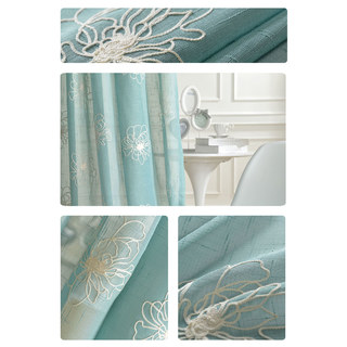 Blumen der vier Jahreszeiten Teal Blue bestickte Voile Gardine 3