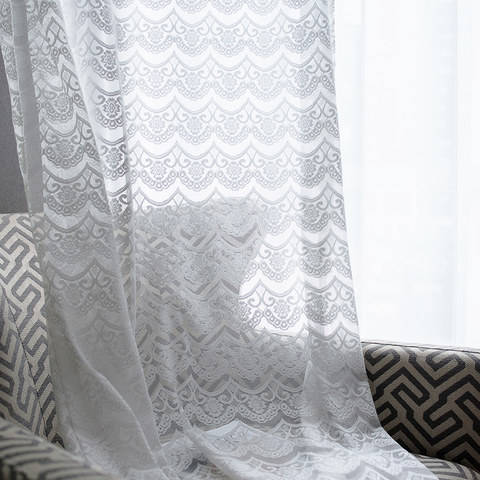 Chelsea Geschwungene Design Semi-Transparente Weiße Jacquard Voile Gardine 1