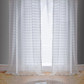 Chelsea Geschwungene Design Semi-Transparente Weiße Jacquard Voile Gardine 3